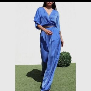 Blue chiffon 2 piece wide leg outfit